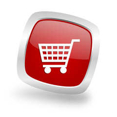 cart square red glossy chrome silver metallic web icon
