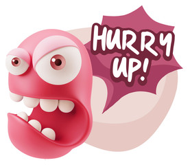 3d Rendering Angry Character Emoji saying Hurry Up with Colorful