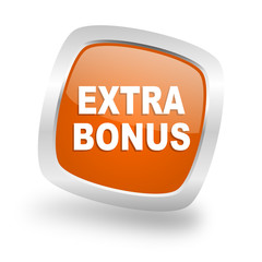extra bonus square orange glossy chrome silver metallic web icon