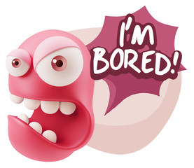 3d Rendering Angry Character Emoji saying I'm Bored with Colorfu