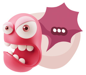 3d Rendering Angry Character Emoji saying … with Colorful Spee