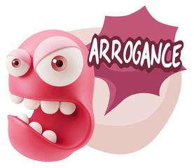 3d Rendering Angry Character Emoji saying Arrogance with Colorfu