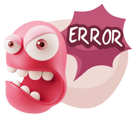 3d Rendering Angry Character Emoji saying Error with Colorful Sp