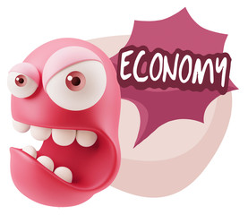 3d Rendering Angry Character Emoji saying Economy with Colorful