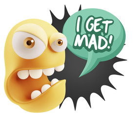 3d Rendering Angry Character Emoji saying I Get Mad with Colorfu