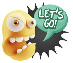 3d Rendering Angry Character Emoji saying Let's Go with Colorful