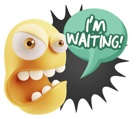 3d Rendering Angry Character Emoji saying I'm Waiting with Color