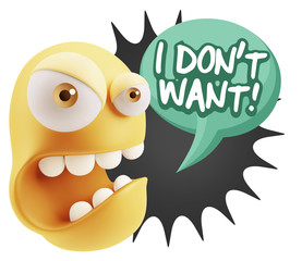 3d Rendering Angry Character Emoji saying I Don't Want with Colo