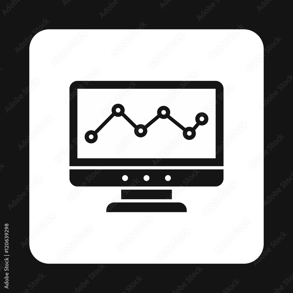 Poster Computer monitor with business graph icon in simple style on a white background vector illustration