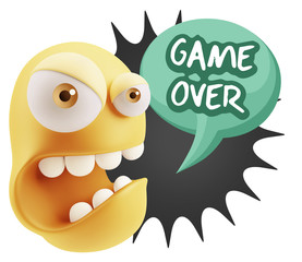 3d Rendering Angry Character Emoji saying Game Over with Colorfu