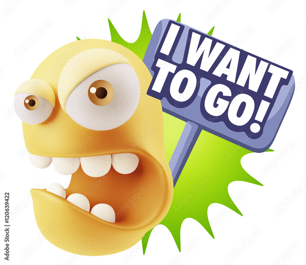 Fototapete 3d Rendering Angry Character Emoji saying I Want to Go with Colo