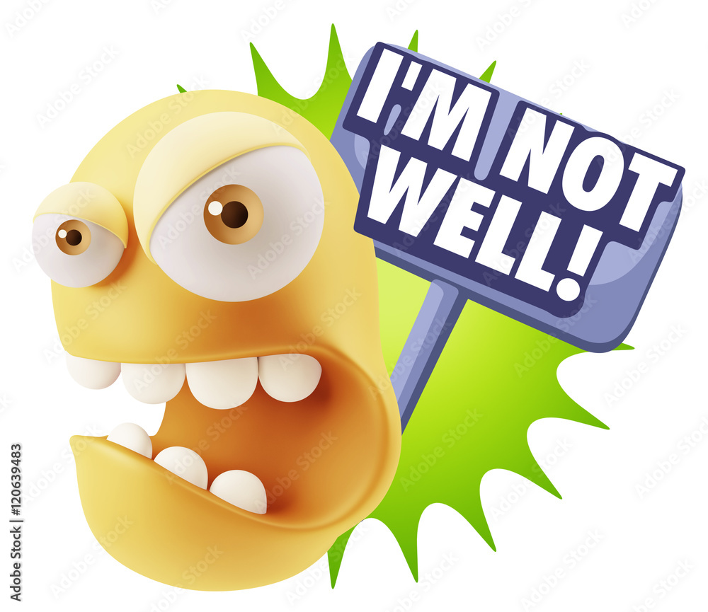 Fototapete 3d Rendering Angry Character Emoji saying I'm not Well with Colo