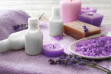 Obraz na płótnie Canvas Beautiful spa composition with lavender, closeup