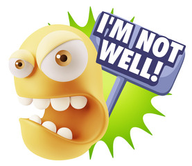 3d Rendering Angry Character Emoji saying I'm not Well with Colo
