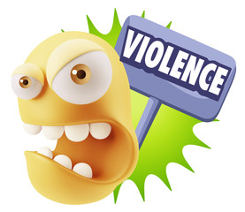 3d Rendering Angry Character Emoji saying Violence with Colorful