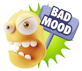 3d Rendering Angry Character Emoji saying Bad Mood with Colorful