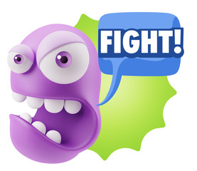 3d Rendering Angry Character Emoji saying Fight with Colorful Sp