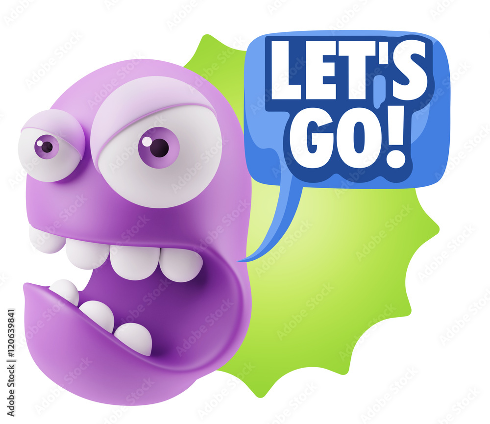 Poster 3d rendering angry character emoji saying let's go with colorful