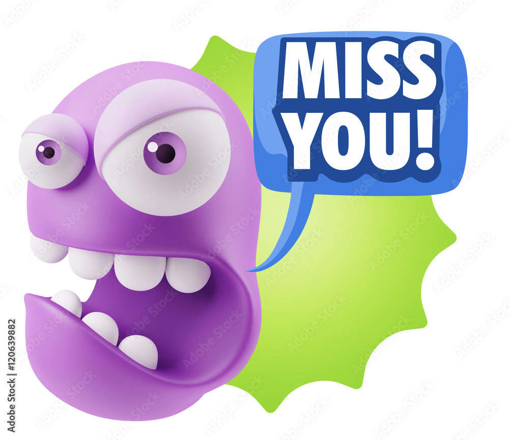 Poster 3d Rendering Angry Character Emoji saying Miss You with Colorful