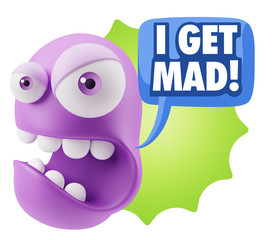 3d Rendering Angry Character Emoji saying I Get Mad with Colorfu