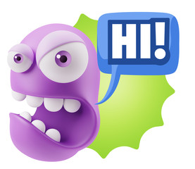 3d Rendering Angry Character Emoji saying Hi with Colorful Speec © xtock