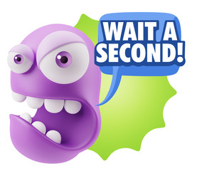 3d Rendering Angry Character Emoji saying Wait a Second with Col