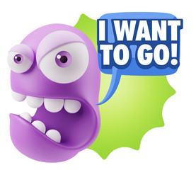 3d Rendering Angry Character Emoji saying I Want to Go with Colo