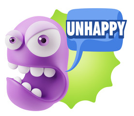 3d Rendering Angry Character Emoji saying Unhappy with Colorful