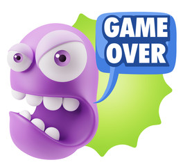 3d Rendering Angry Character Emoji saying Game Over with Colorfu