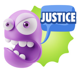 3d Rendering Angry Character Emoji saying Justice with Colorful