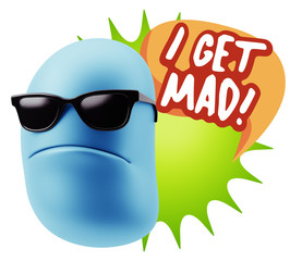 3d Rendering Angry Character Emoji saying I Get Mad with Colorfu