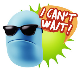 3d Rendering Angry Character Emoji saying I Can't Wait with Colo