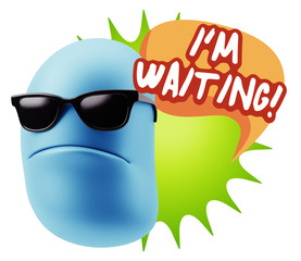 3d Rendering Angry Character Emoji saying I'm Waiting with Color