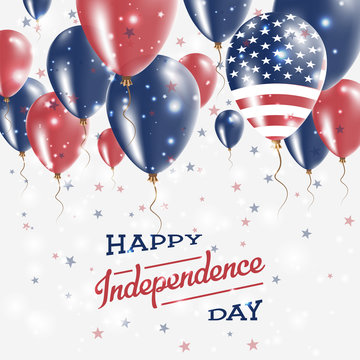 United States Vector Patriotic Poster. Independence Day Placard with Bright Colorful Balloons of Country National Colors. United States Independence Day Celebration.