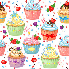 Seamless pattern with sweet colorful cupcakes. vector illustration