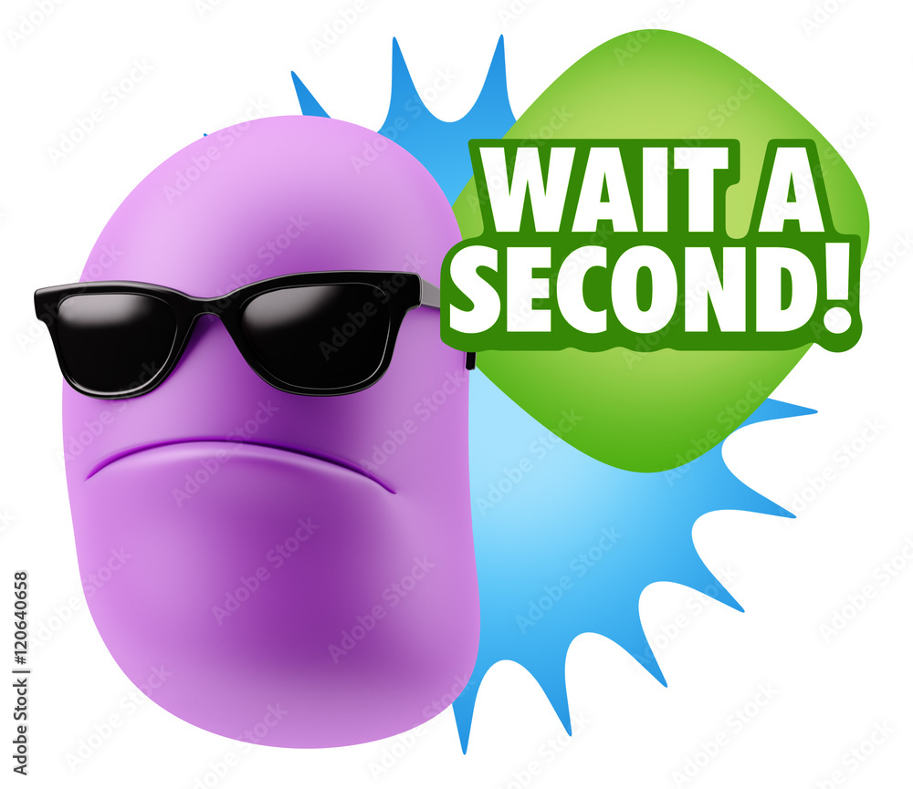 Poster 3d rendering angry character emoji saying wait a second with col