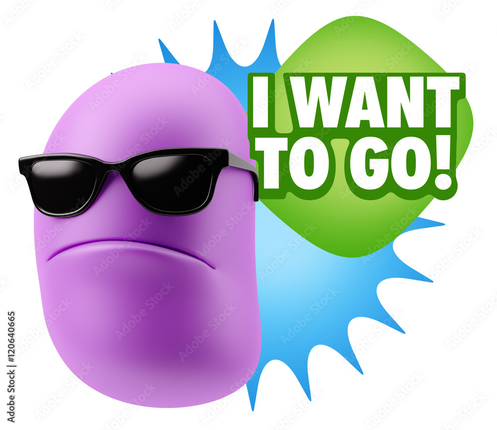 Fototapete 3d Rendering Angry Character Emoji saying I Want to Go with Colo