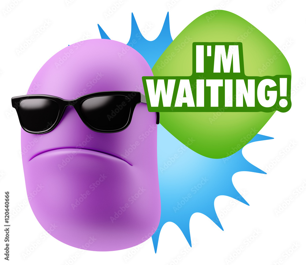 Poster 3d rendering angry character emoji saying i'm waiting with color
