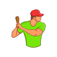 Baseball player with bat icon in cartoon style isolated on white background vector illustration