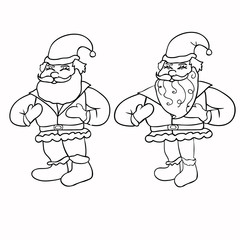 set of coloring Santa Claus with a bag of gifts. 