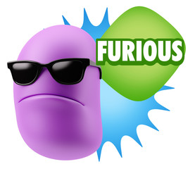 3d Rendering Angry Character Emoji saying Furious with Colorful