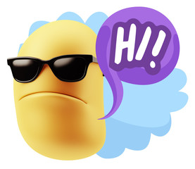 3d Rendering Angry Character Emoji saying Hi with Colorful Speec