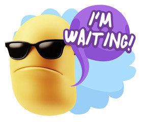 3d Rendering Angry Character Emoji saying I'm Waiting with Color