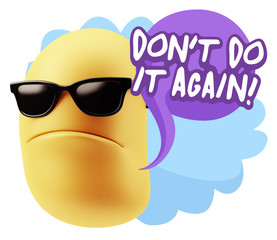 3d Rendering Angry Character Emoji saying Don't Do It Again with