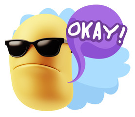 3d Rendering Angry Character Emoji saying Okay with Colorful Spe
