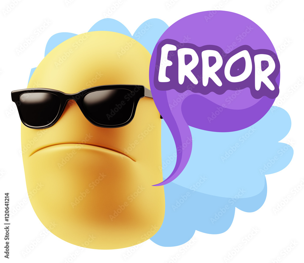 Fototapete 3d Rendering Angry Character Emoji saying Error with Colorful Sp