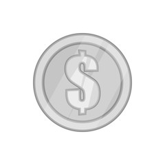 Coin icon in black monochrome style isolated on white background. Money symbol vector illustration