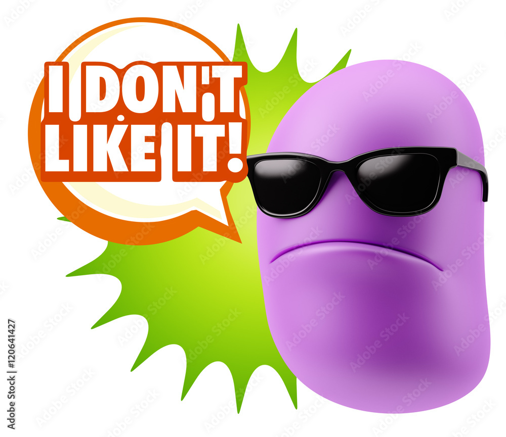 Fototapete 3d rendering angry character emoji saying i don`t like it with c