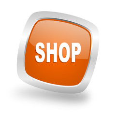shop square orange glossy chrome silver metallic web icon