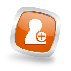 add contact square orange glossy chrome silver metallic web icon